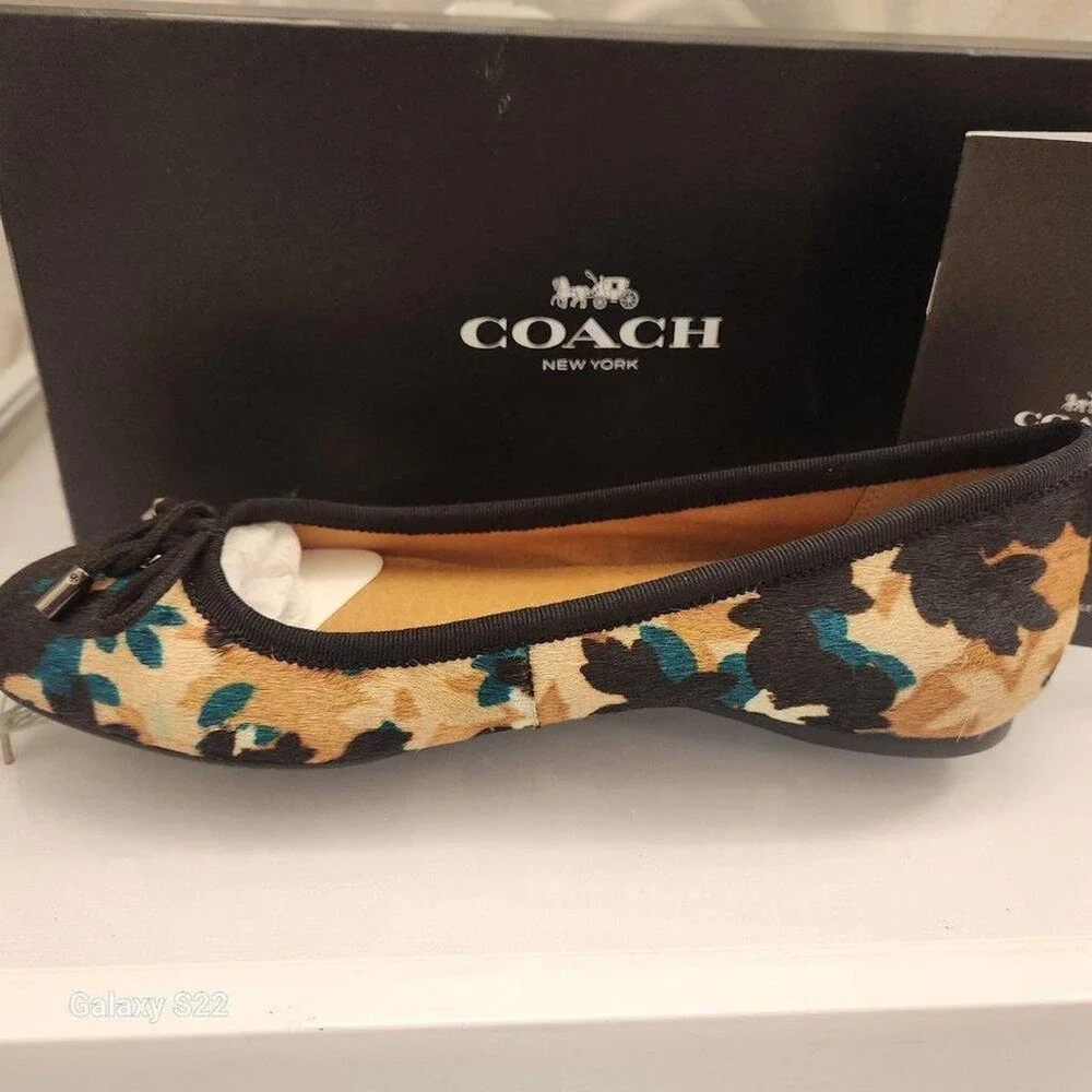 Coach Lara Scattered Leaf Calf Hair Ballet Flats Walnut Multi 5.5M 34A01142-WMT